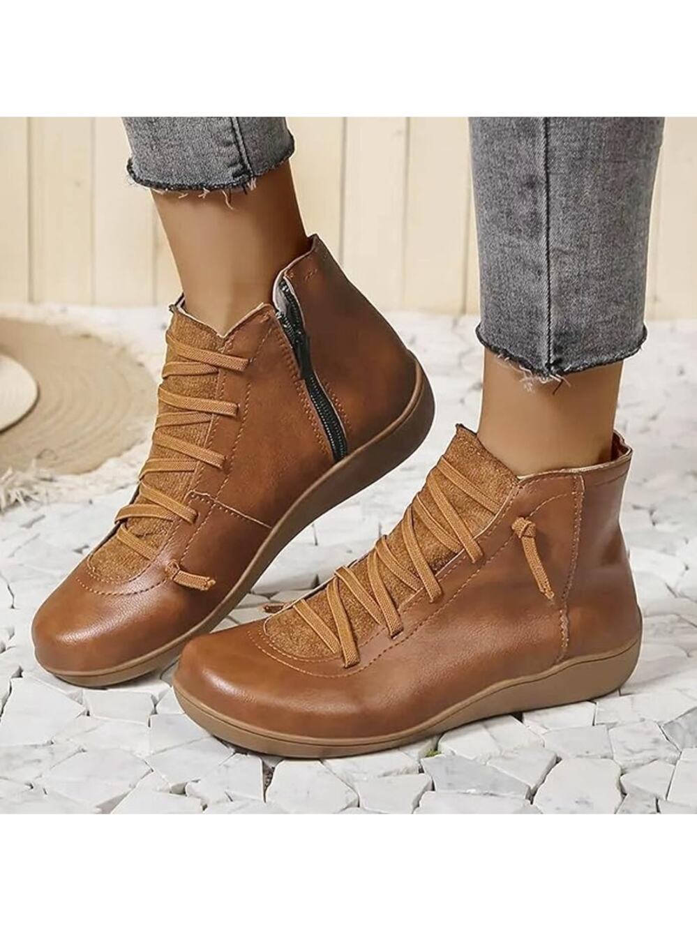 Ankle Boots Round Toe Casual Comfortable Lightweight Zipper Size 10.5US /43CN